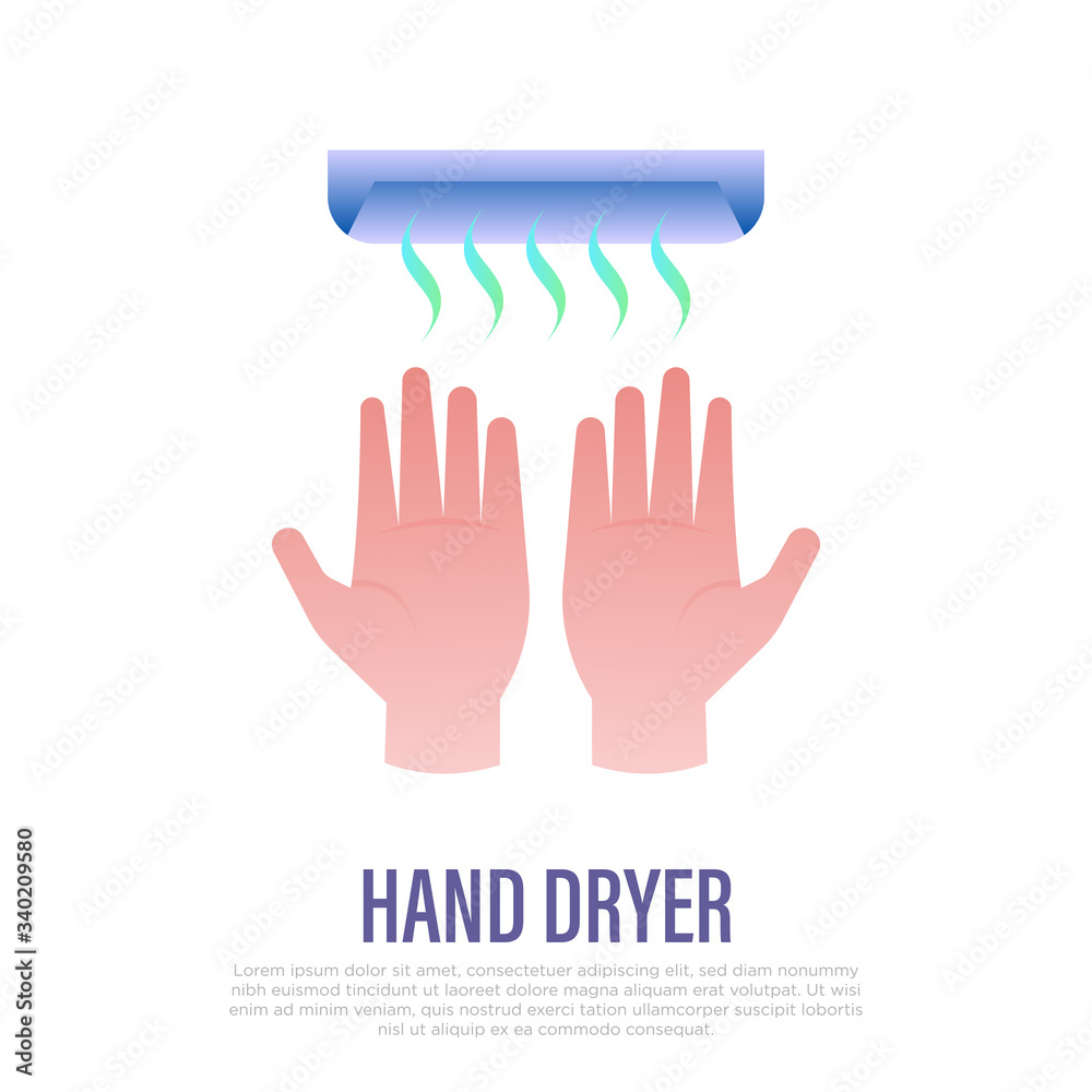 Fototapeta premium Hands under hand dryer. Gradient icon. Restroom equipment. Vector illustration.