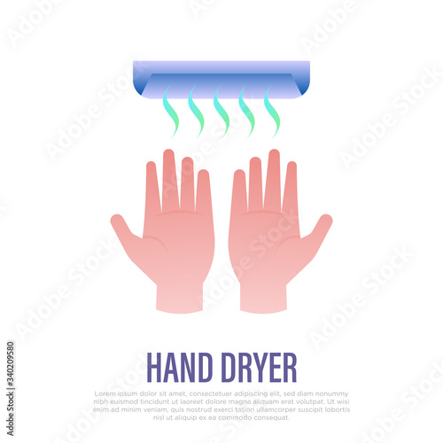 Hands under hand dryer. Gradient icon. Restroom equipment. Vector illustration.