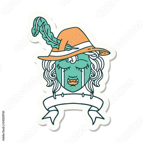 crying orc bard character with banner sticker