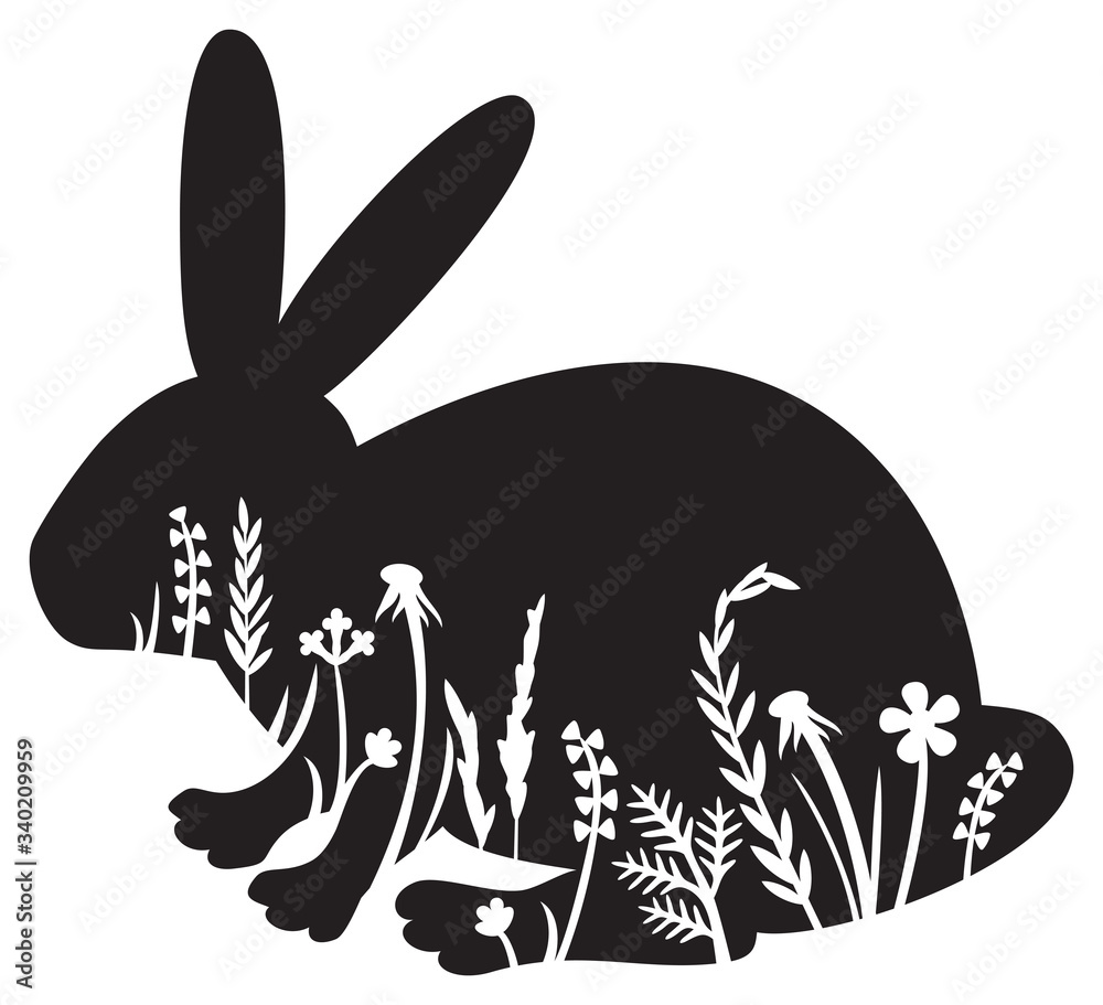 Floral Bunny (Rabbit) vector illustration
