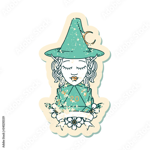 elf mage character with natural twenty dice roll illustration