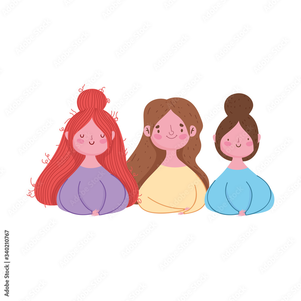 group women young female character isolated design