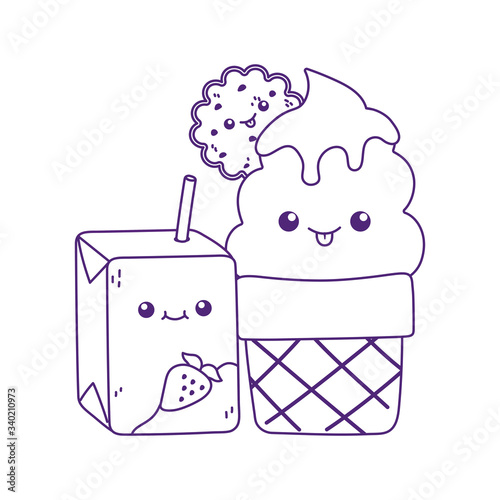 cute box juice and ice cream kawaii cartoon character