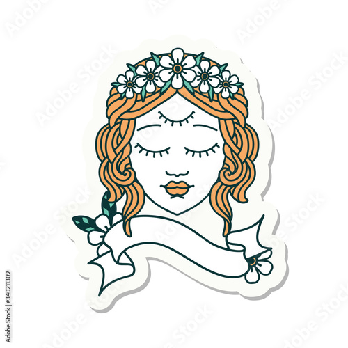 tattoo sticker with banner of female face with third eye