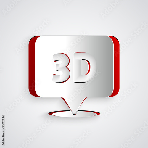 Paper cut Speech bubble with text 3D icon isolated on grey background. Paper art style. Vector Illustration