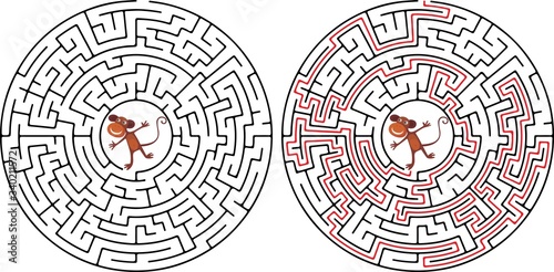 Maze game for kids Help the monkeys to get to the coconut tree. Answer included.