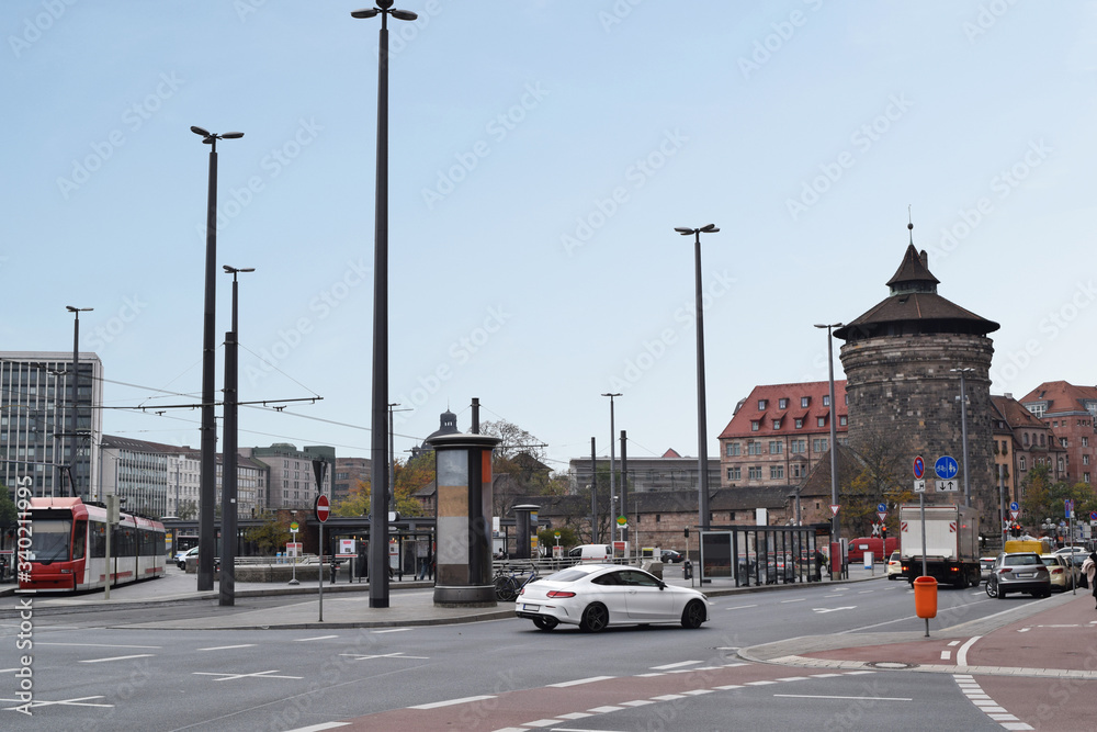 Cityscape in front of Nuremberg Central Station, Germany