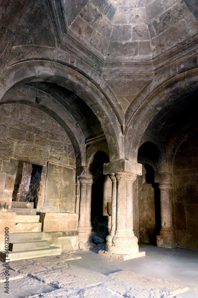Dilijan, Armenia-May, 02 2019: interior room of Surb Astvatsatsin, Ancient Armenian monastery Haghartsin