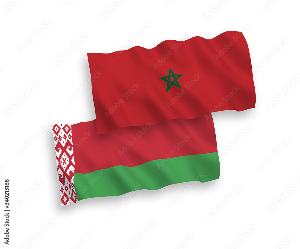 Flags of Morocco and Belarus on a white background Flags of Morocco and Belarus on a white background