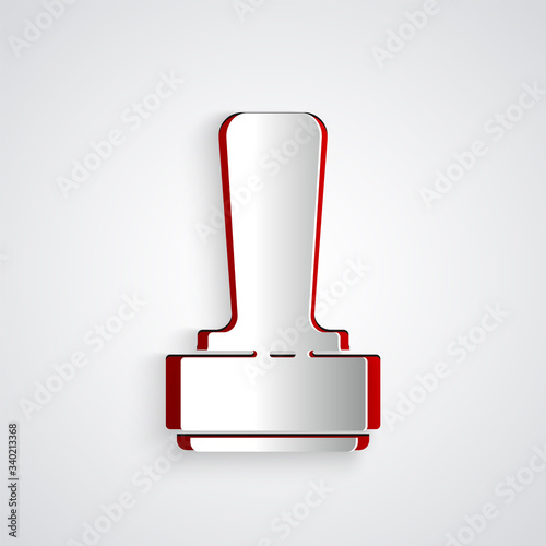 Paper cut Stamp icon isolated on grey background. Paper art style. Vector Illustration