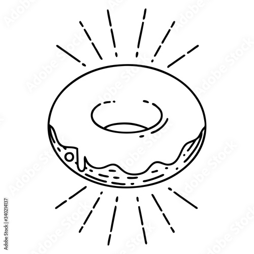 traditional black line work tattoo style iced donut