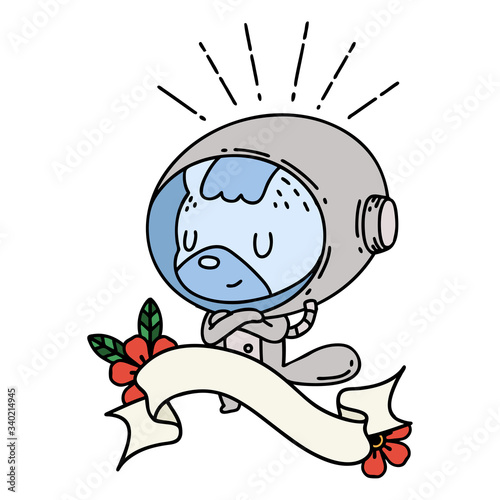 banner with tattoo style animal in astronaut suit