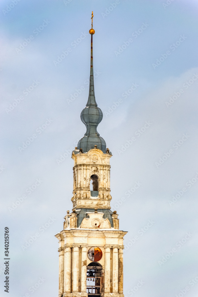 Ancient bell tower of the flooded Church on the Volga in Kalyazin. Winter landscape with a flooded bell tower on the ice-covered Volga. Ancient bell tower of the flooded Church on the Volga in Kalyazin. Winter landscape with a flooded bell tower on the ice-covered Volga.