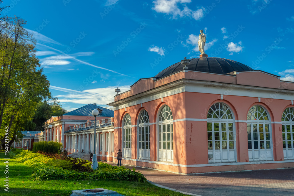 Vorontsov Manor. Northern service building (greenhouse) in Vorontsovo manor (Vorontsov Park). Moscow, Russia
