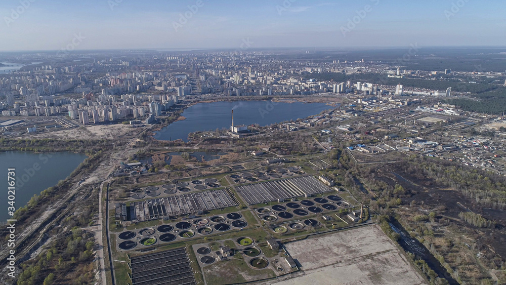 Aerial picture. Wastewater treatment plant. Cleaning water reservoirs. Sewage wastewater cleaning plant. Kiev | Kyiv, Ukraine