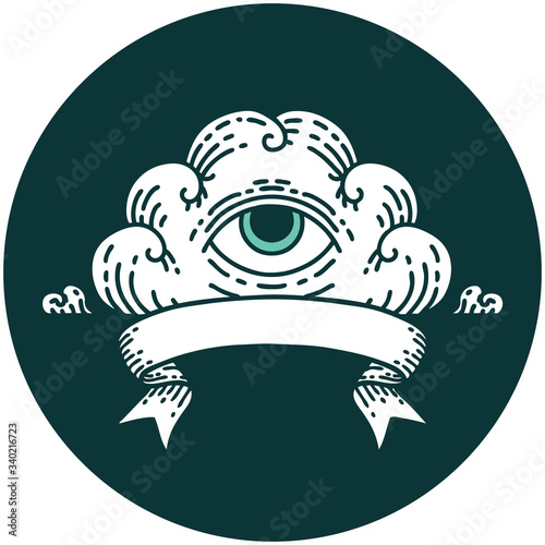 icon with banner of an all seeing eye cloud