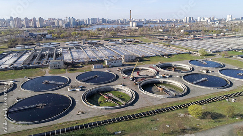 Aerial picture. Wastewater treatment plant. Cleaning water reservoirs. Sewage wastewater cleaning plant. Kiev | Kyiv, Ukraine