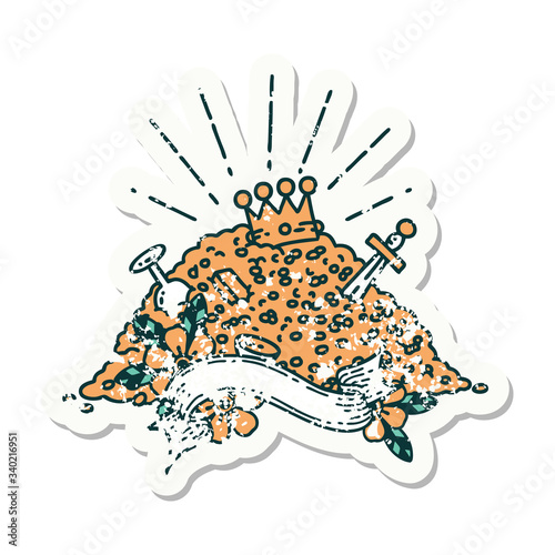 grunge sticker of tattoo style pile of gold