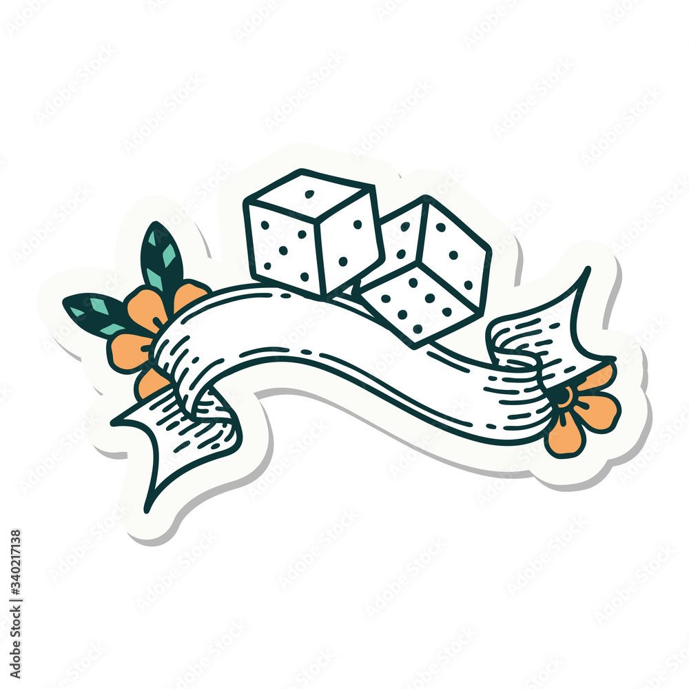 Naklejka premium tattoo sticker with banner of lucky dice