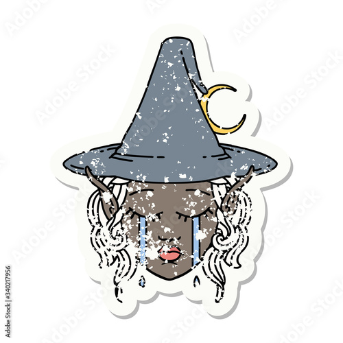 crying elf mage character face illustration