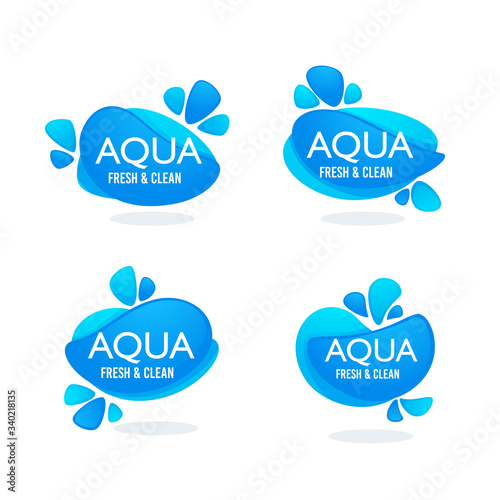 natural spring water, vector  logo, labels and stickers templates with aqua drops