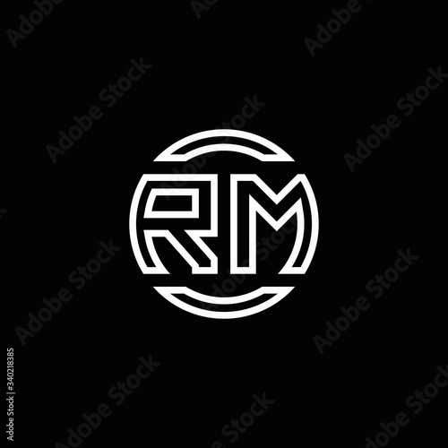 RM logo monogram with negative space circle rounded design template