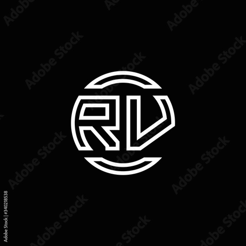 RV logo monogram with negative space circle rounded design template