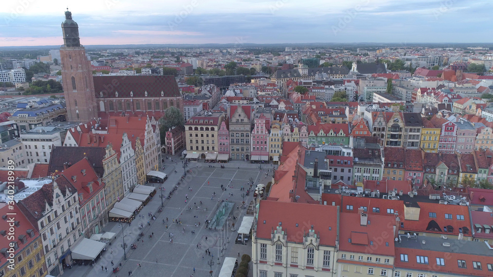Obraz premium Aerial view of Wroclaw old town market square. 