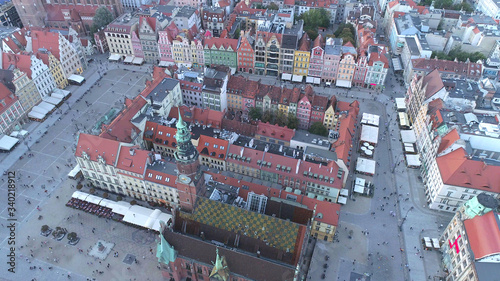 Aerial view of Wroclaw old town market square. 