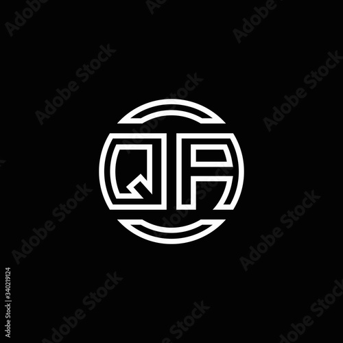 QA logo monogram with negative space circle rounded design template