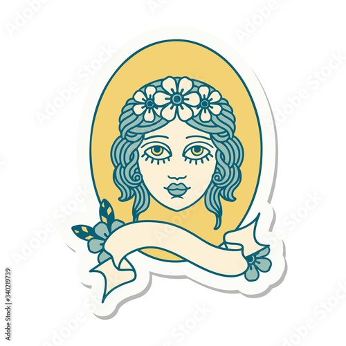 tattoo sticker with banner of a maiden
