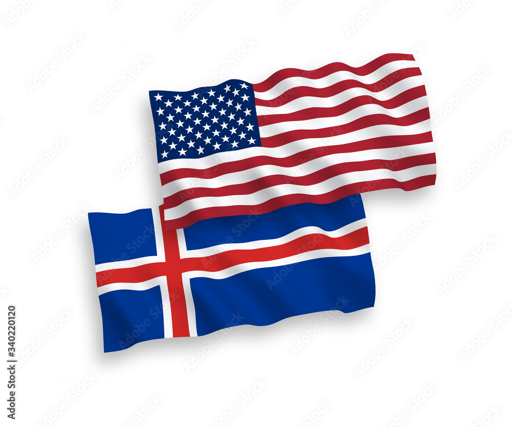 Obraz premium Flags of Iceland and America on a white background