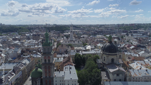 Aerial view of Lviv city center.  City Hall. 