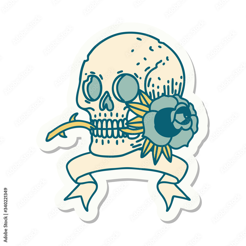 tattoo sticker with banner of a skull and rose tattoo sticker with banner of a skull and rose