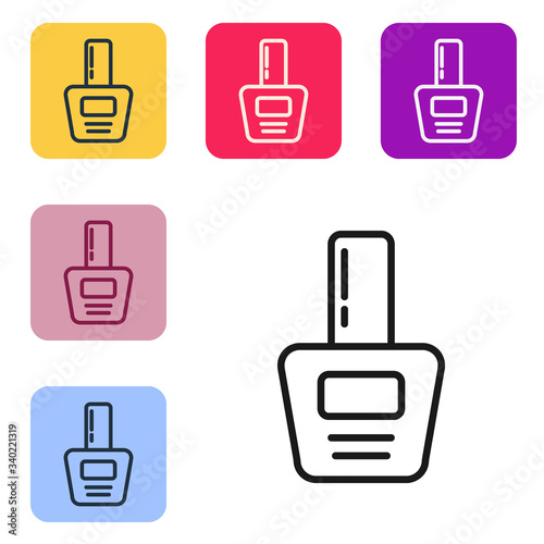 Black line Nail polish bottle icon isolated on white background. Set icons in color square buttons. Vector Illustration