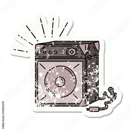 grunge sticker of tattoo style guitar amplifier
