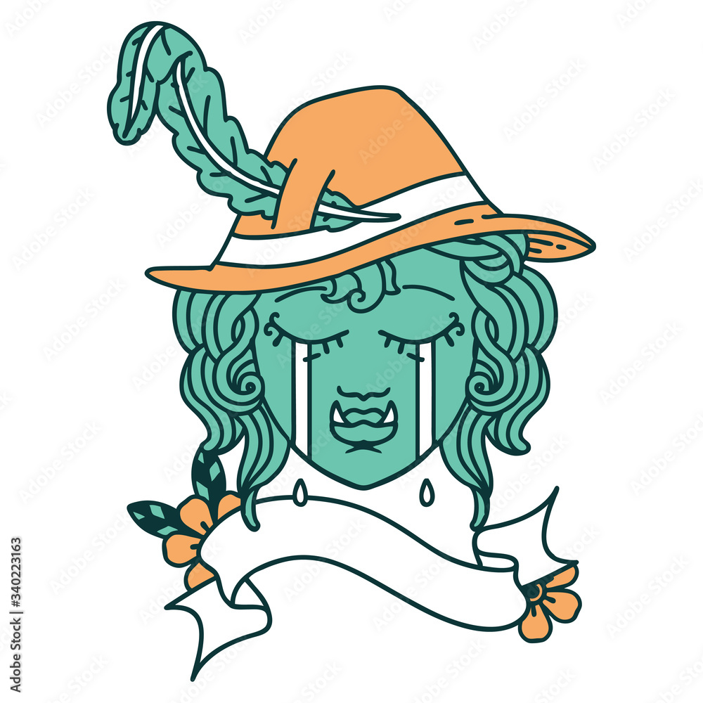 crying half orc bard character face illustration crying half orc bard character face illustration