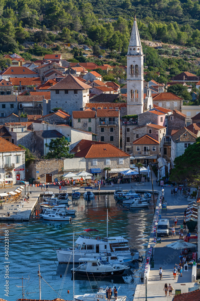 JELSA / CROATIA - AUGUST 2015: View to the bay of small Jelsa town on Hvar island, Croatia