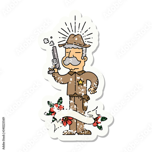 grunge sticker of tattoo style wild west sheriff