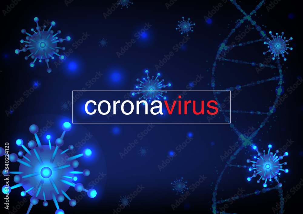 Corona virus or COVID-2019 disease on blue background vector Corona virus or COVID-2019 disease on blue background vector