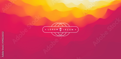 Landscape with mountains and sun. Sunset. Mountainous terrain. Abstract background. Vector illustration.