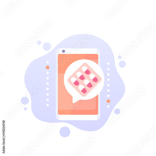 pill reminder app vector icon with phone