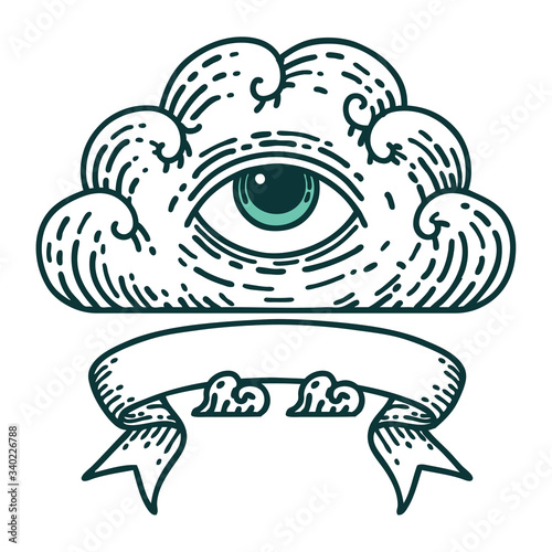 tattoo with banner of an all seeing eye cloud
