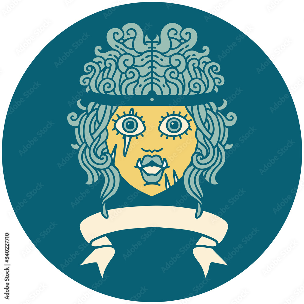 orc barbarian character face with banner illustration orc barbarian character face with banner illustration