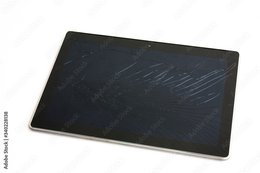 Broken tablet screen. A damaged gadget that can or cannot be restored