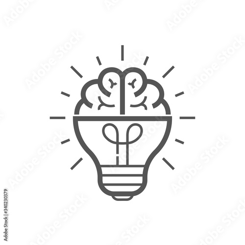 Brain idea icon. Light bulb with brain vector liner icon, idea concept. Editable Stroke. EPS 10