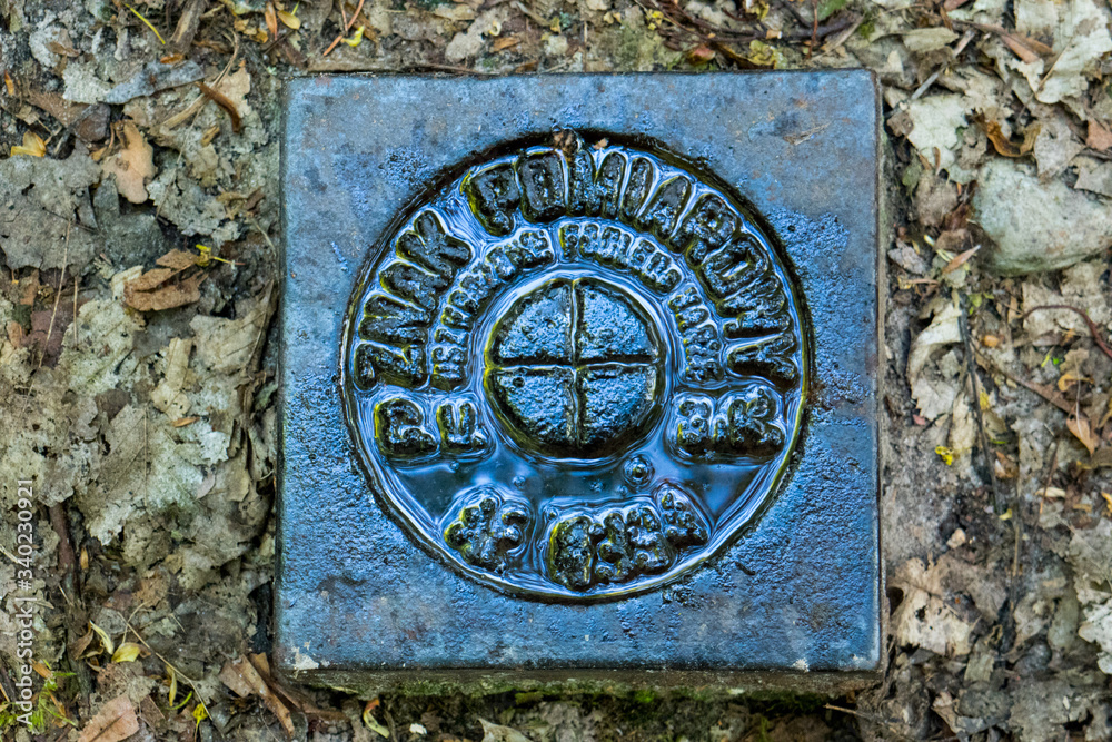 Geodetic measuring point in Bialowieza National Park in eastern Poland.