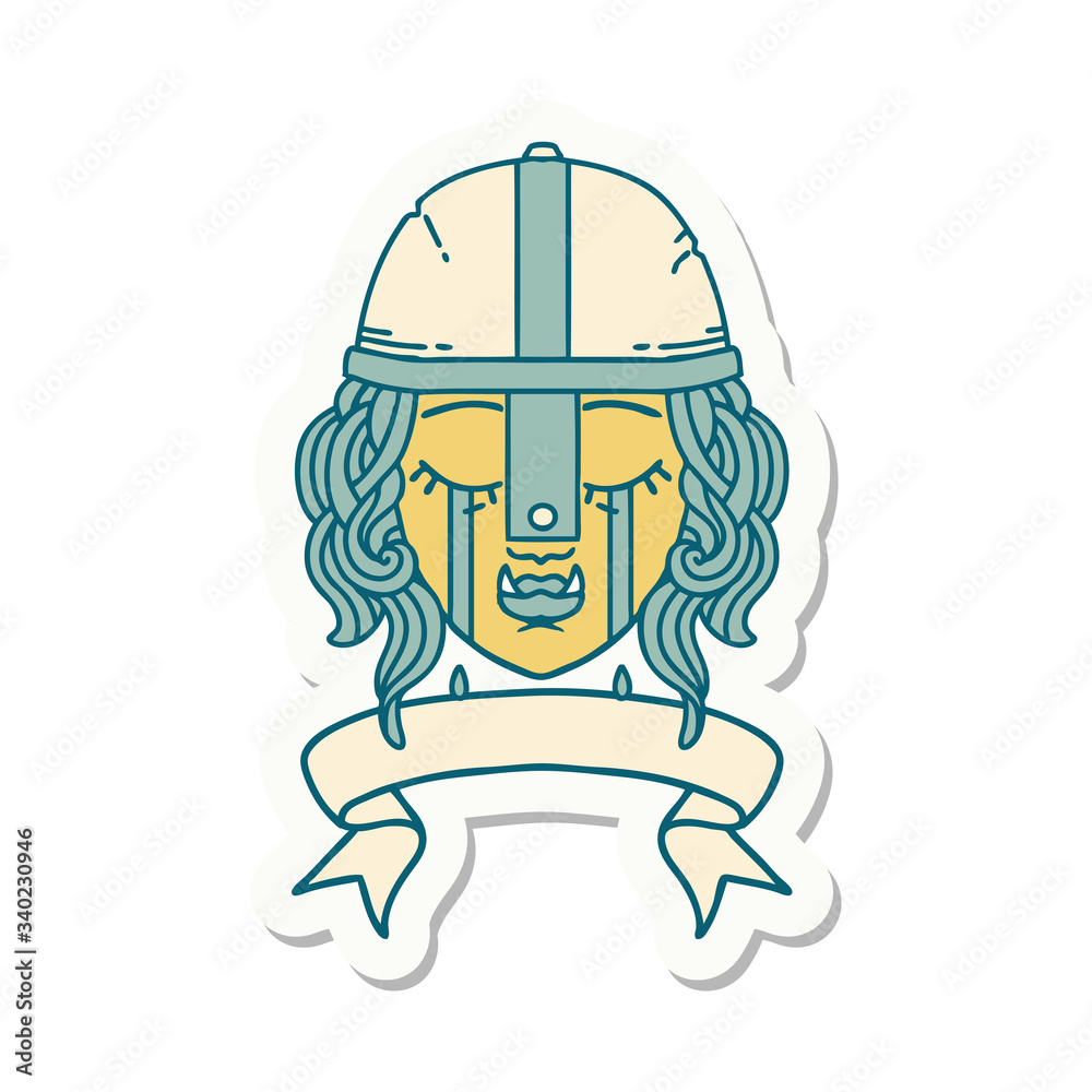 crying orc fighter character face sticker