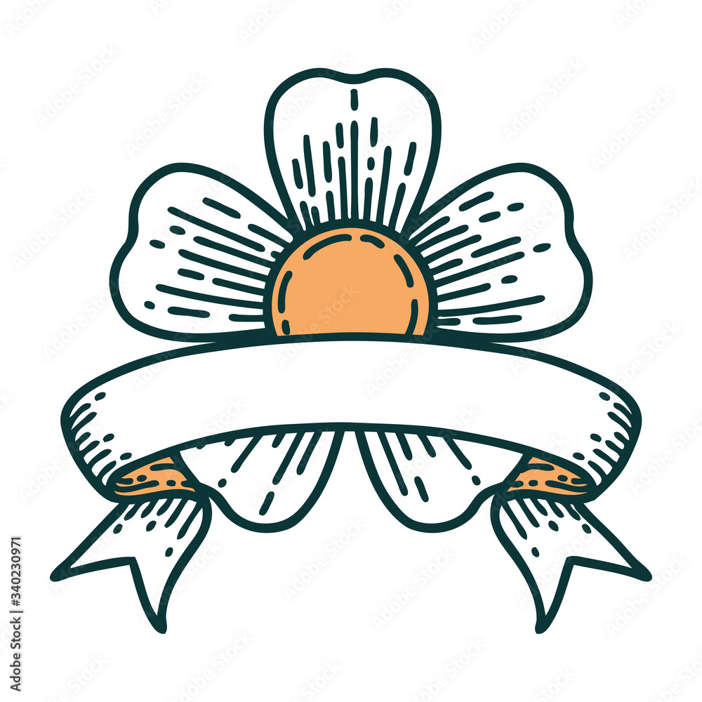 tattoo with banner of a flower tattoo with banner of a flower