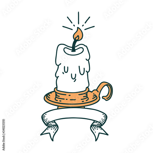 banner with tattoo style spooky melting candle